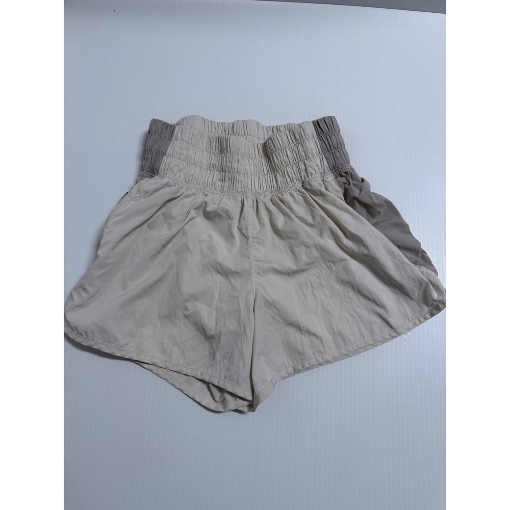 Yogalicious Radiant Color Block Bailey Shorts Beige Taupe Smocked Waist XS